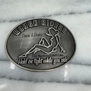 Rough Riders Metal Belt Buckle Vintage Oval Bull Rider Western Biker